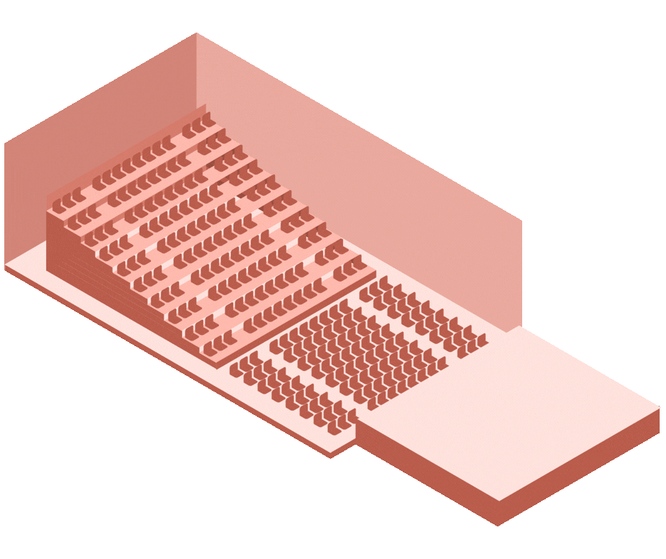 Illustration des différentes configurations de la Salle du Belvédère 